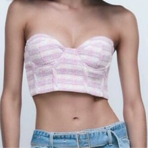 NWT Zara Women's Purple and Pink Plaid Tweed Bustier